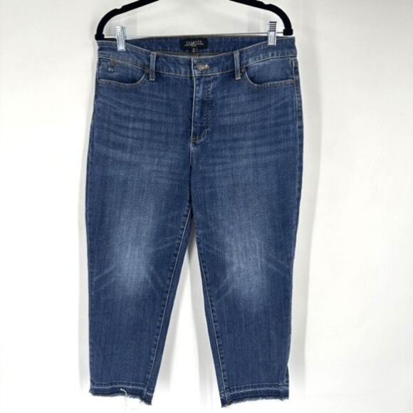 Talbots Women's Flawless Five Pocket Cropped Jeans Dark Wash Size 12 Raw Hem - Picture 1 of 12